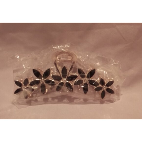 Black & Gold Tone Floral Hair Claw Clip Women's Hair Accessory - Picture 1 of 3
